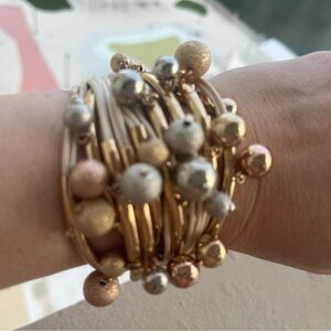 Multi-Tone Beaded Coil Bracelet - Gold, Silver & Rose Gold